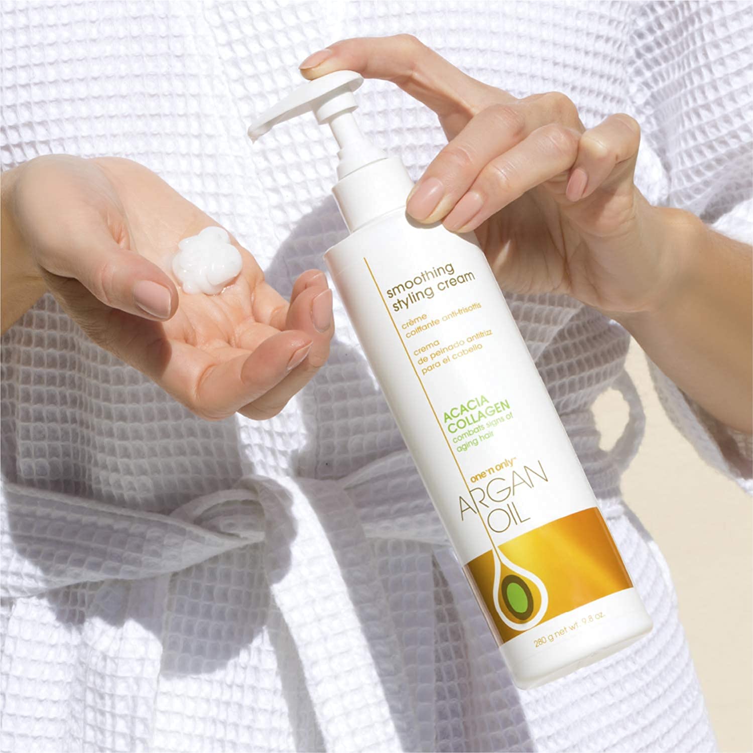 One 'N Only smoothing hair cream with argan oil benefits on hair.