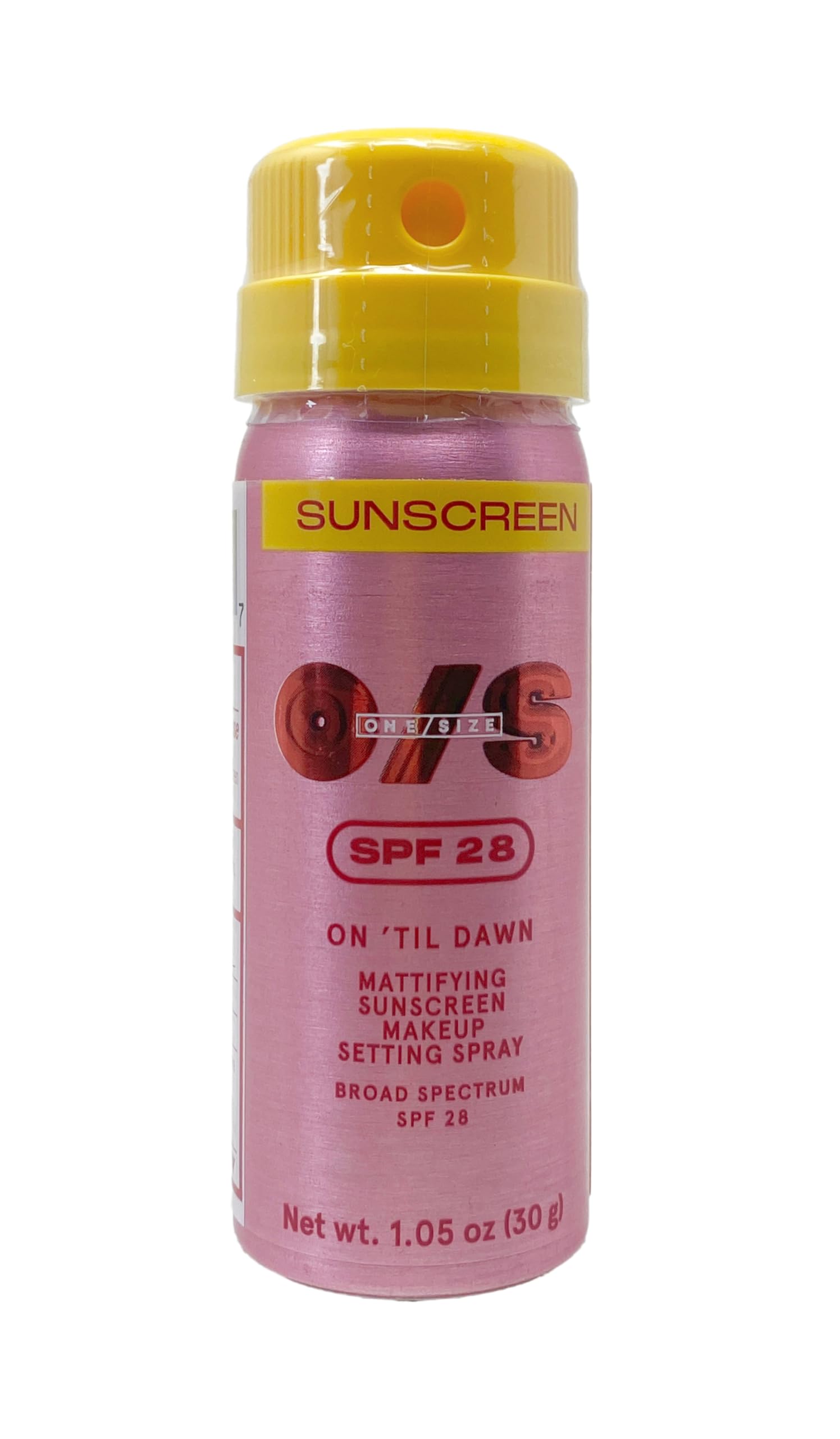 One/Size On 'Til Dawn mattifying setting spray with SPF 28 for long-lasting makeup