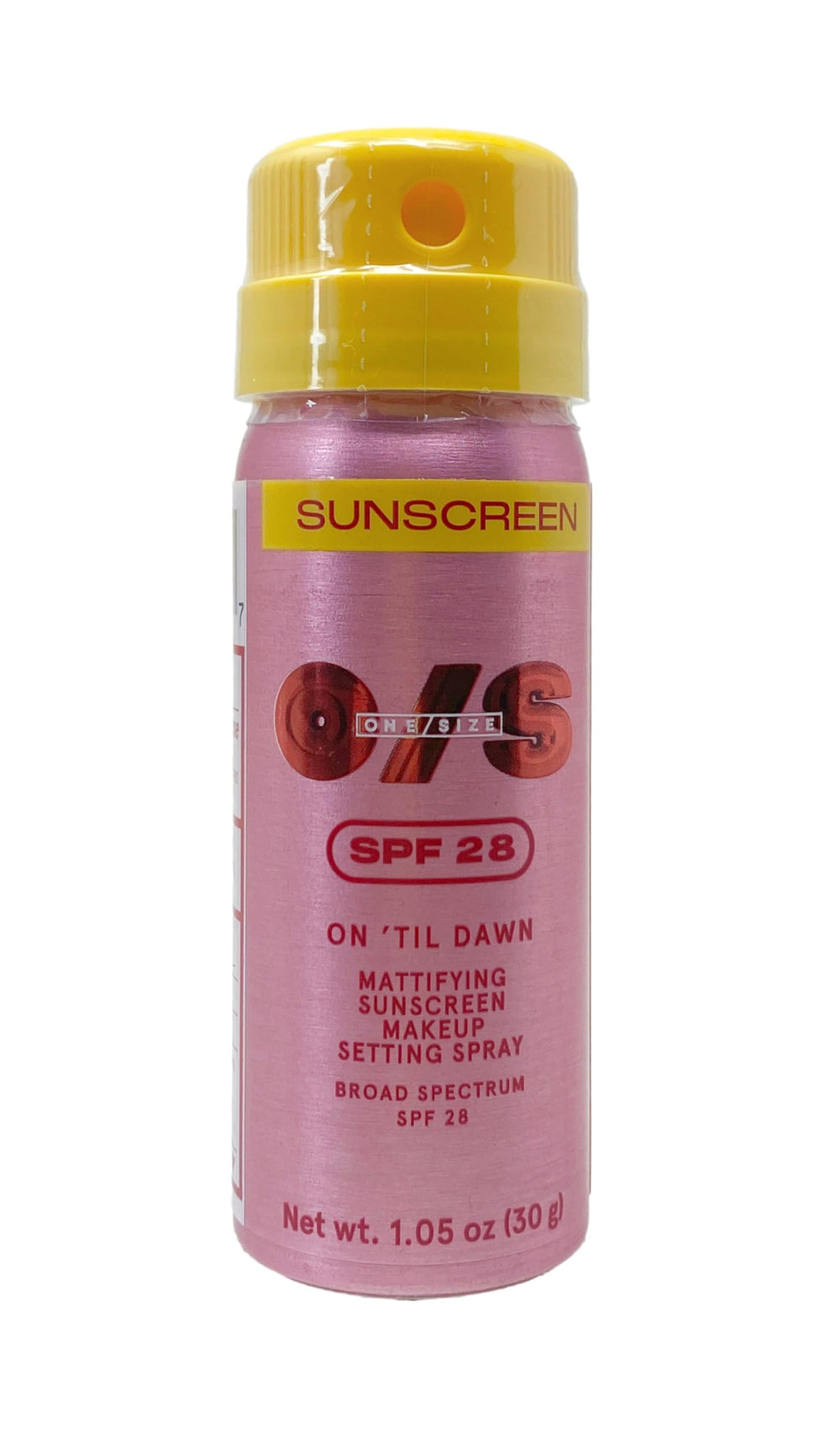 One/Size On 'Til Dawn mattifying setting spray with SPF 28 for long-lasting makeup