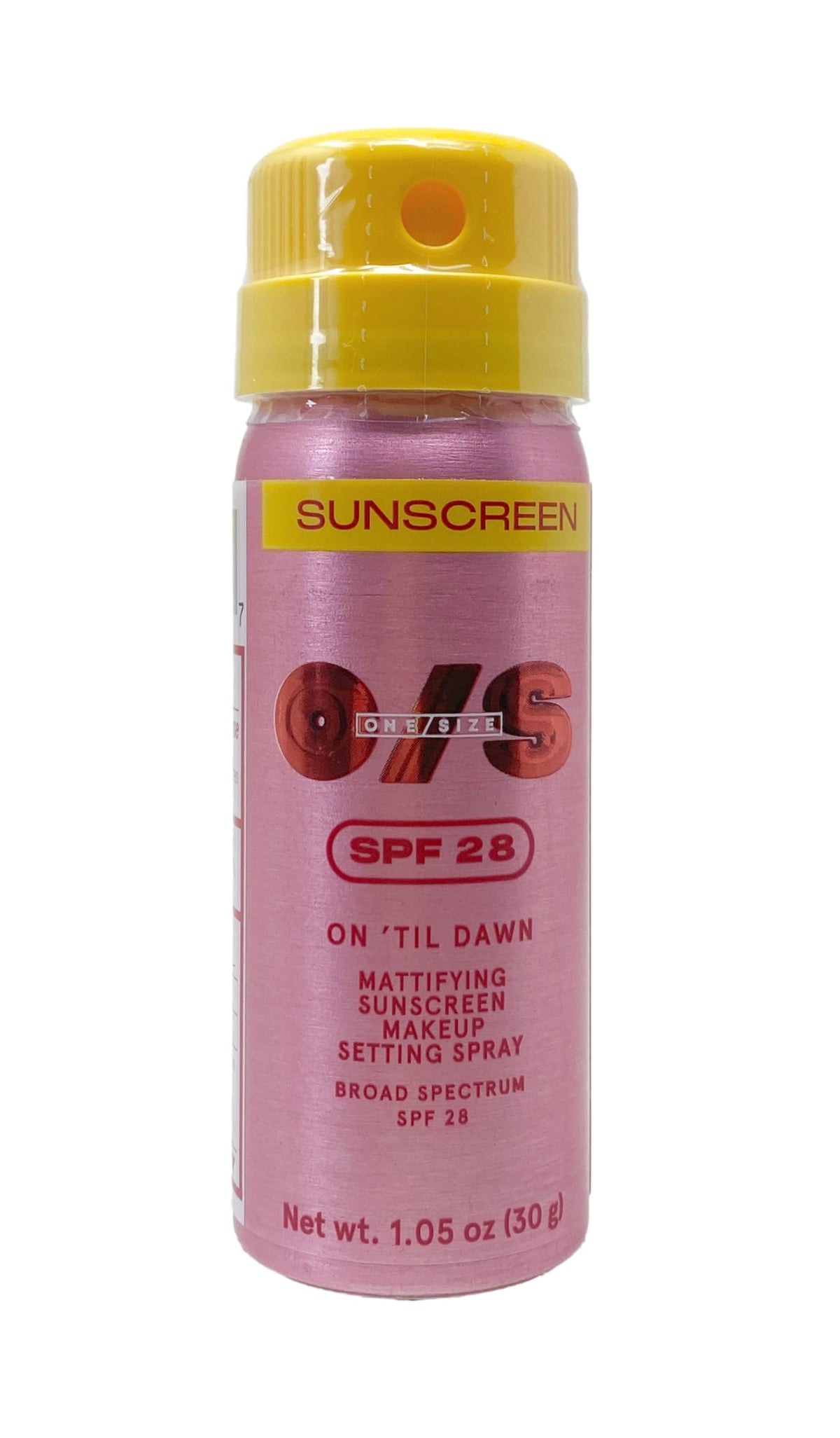 One/Size On 'Til Dawn mattifying setting spray with SPF 28 for long-lasting makeup