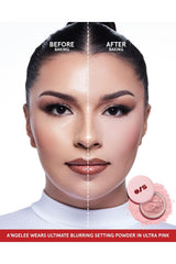 One Size Ultimate Blurring Setting Powder Ultra Pink bottle highlights shine-control for all-day wear