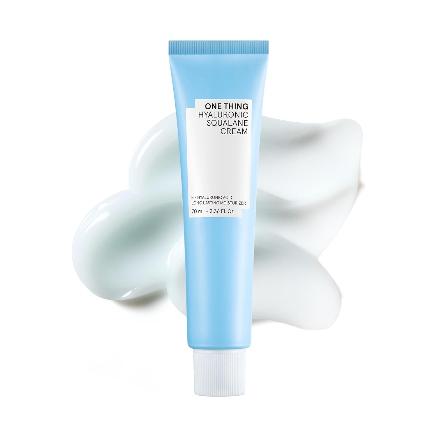 ONE THING Hyaluronic Squalane Cream bottle shows hydration-ready skincare on the go