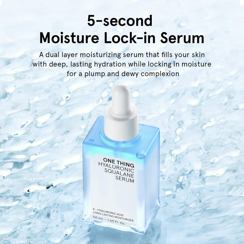 ONE THING Hyaluronic Squalane Serum dropper highlights quick moisture delivery after toning.