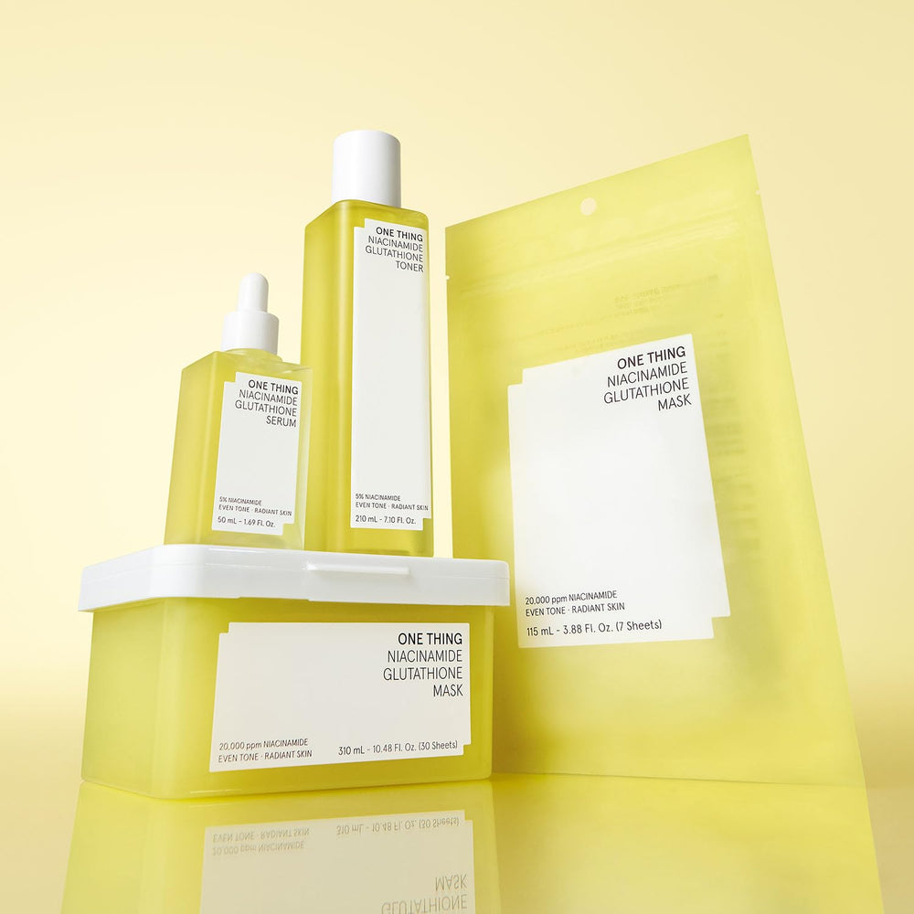 Ingredient label highlights Niacinamide and Glutathione in One Thing serum