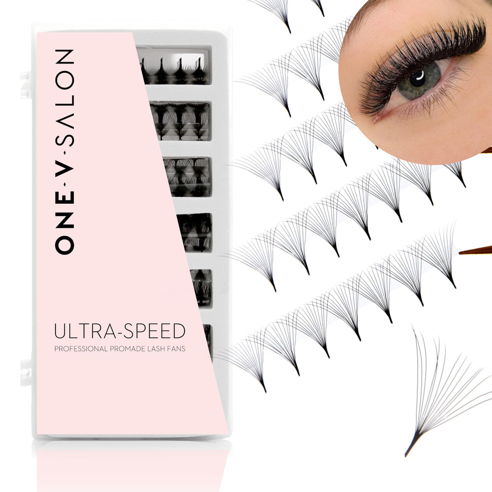 One V Salon extreme 14D lash fans for dramatic, fuller sets.