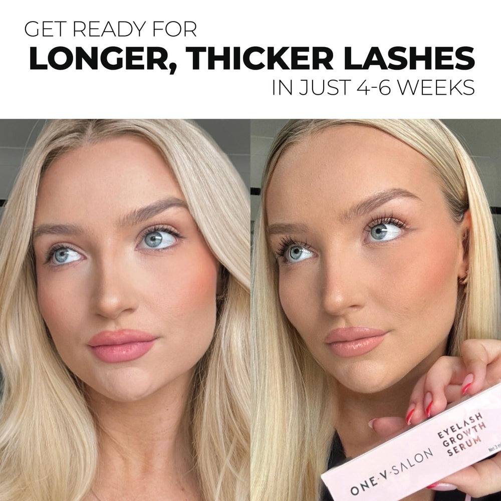 One V Salon lifestyle shot with daily lash care routine