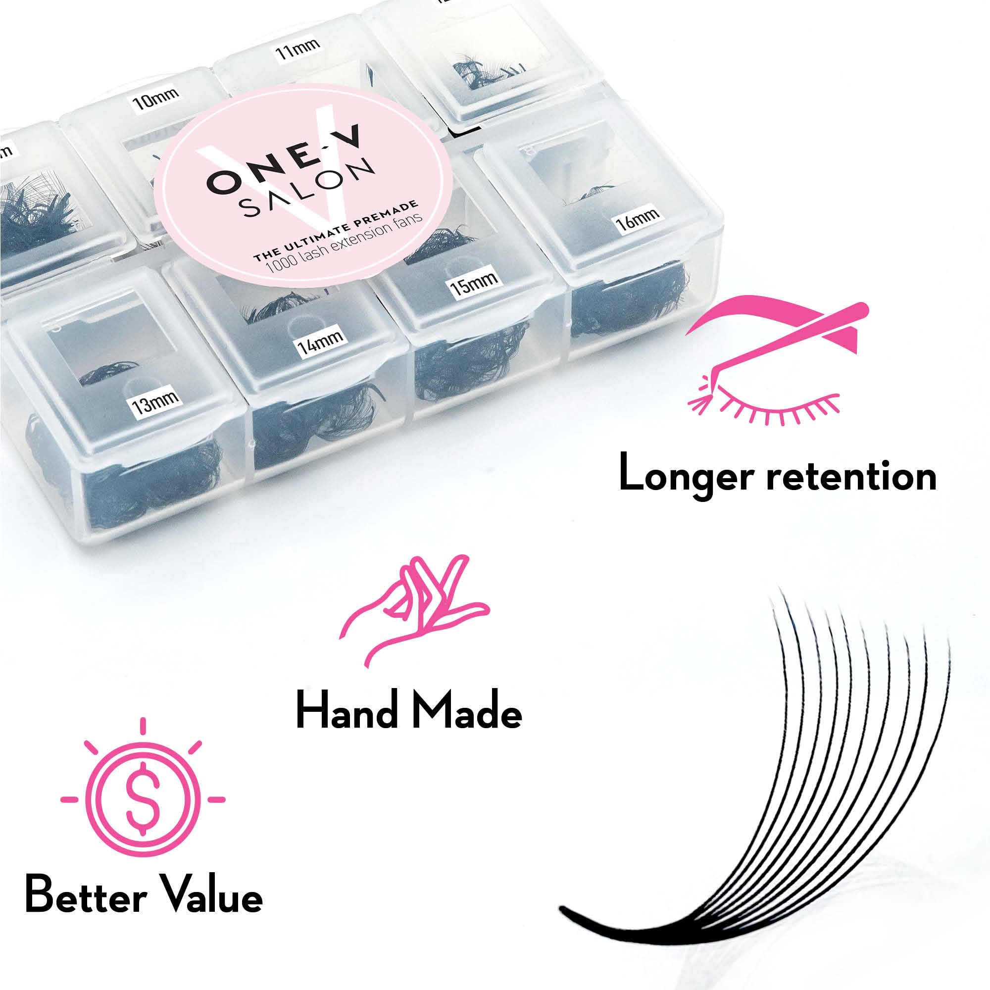 One V Salon matte dark fibers, natural-looking lash fullness