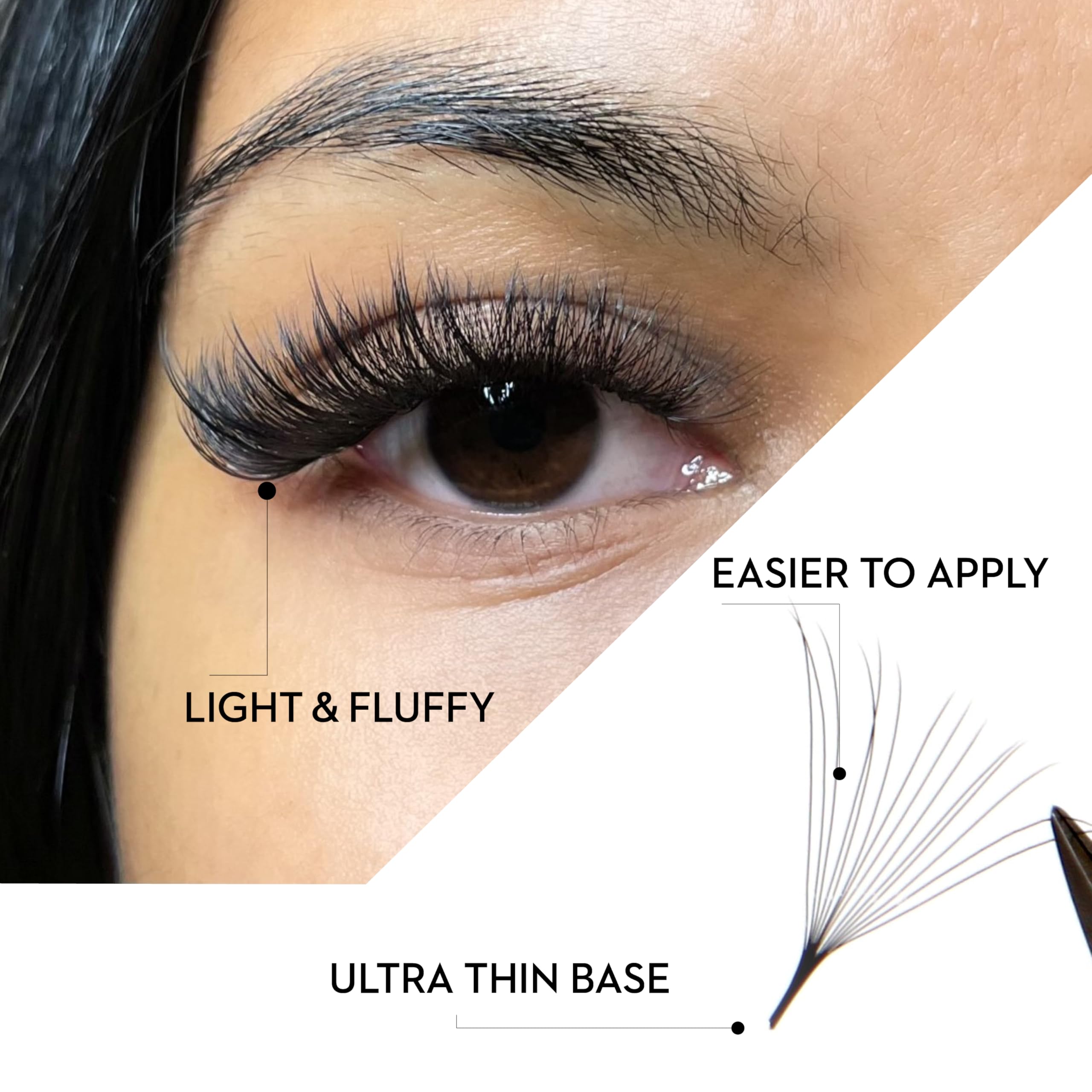 One V Salon Pro 14D promade fans in use create clean lash lines with thin bases.