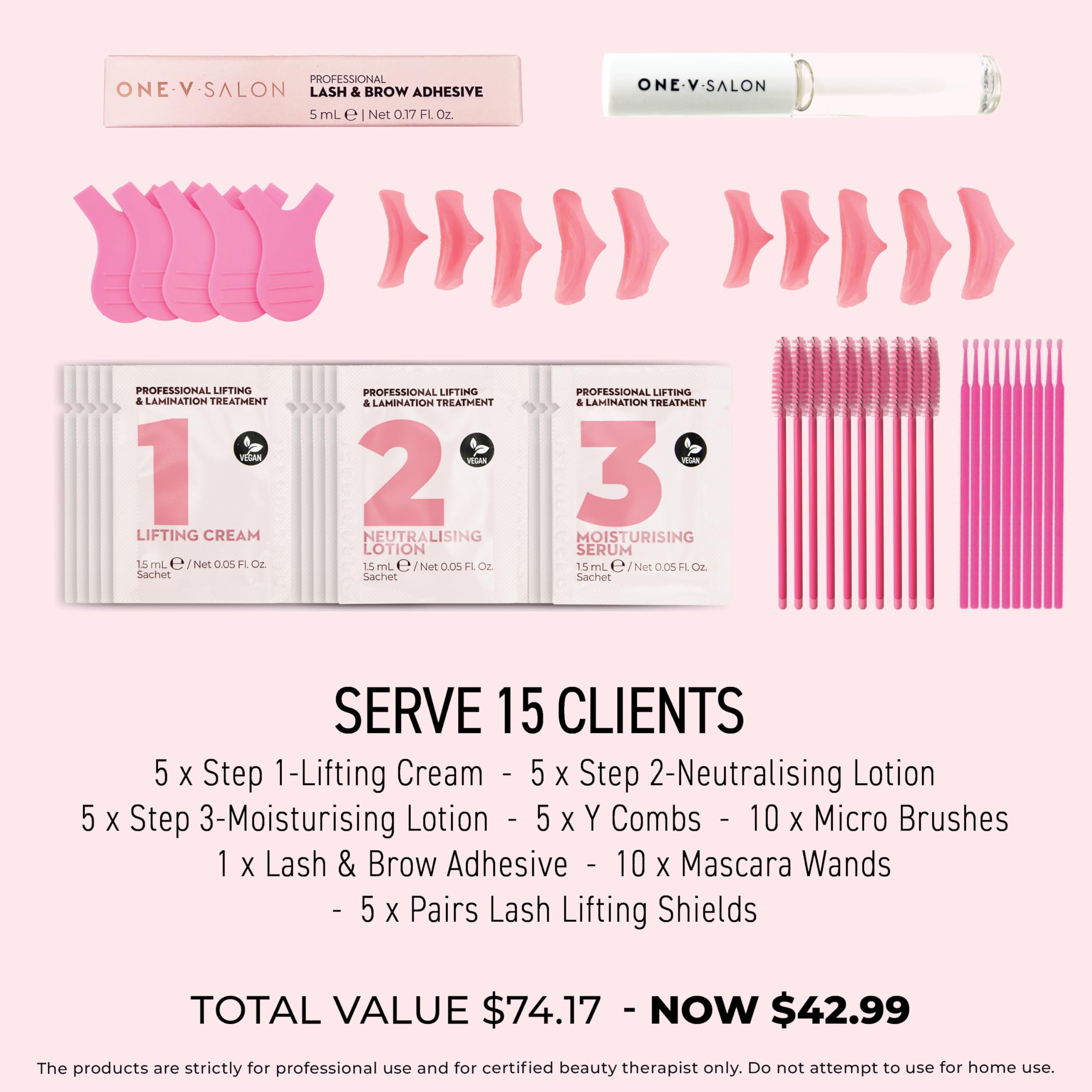 One V Salon Y combs and tools for smooth, consistent lifts.