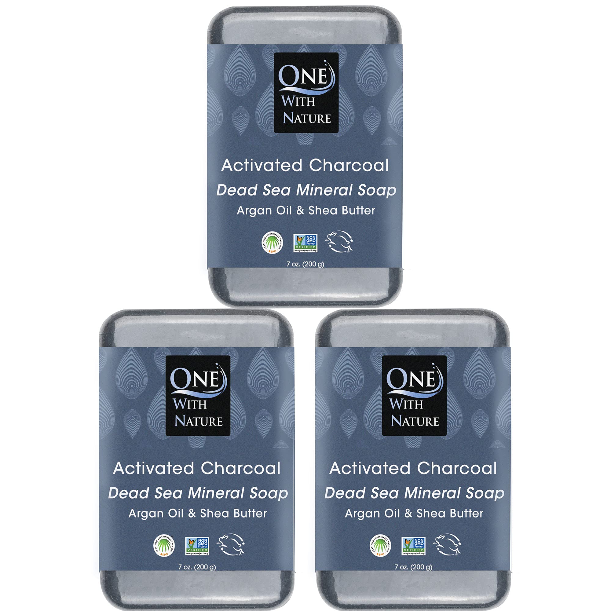 One With Nature activated charcoal soap bar ready for cleansing and exfoliation