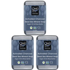 One With Nature activated charcoal soap bar ready for cleansing and exfoliation