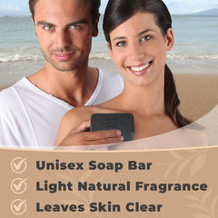 One With Nature activated charcoal soap bar showing exfoliating texture for detox cleansing.