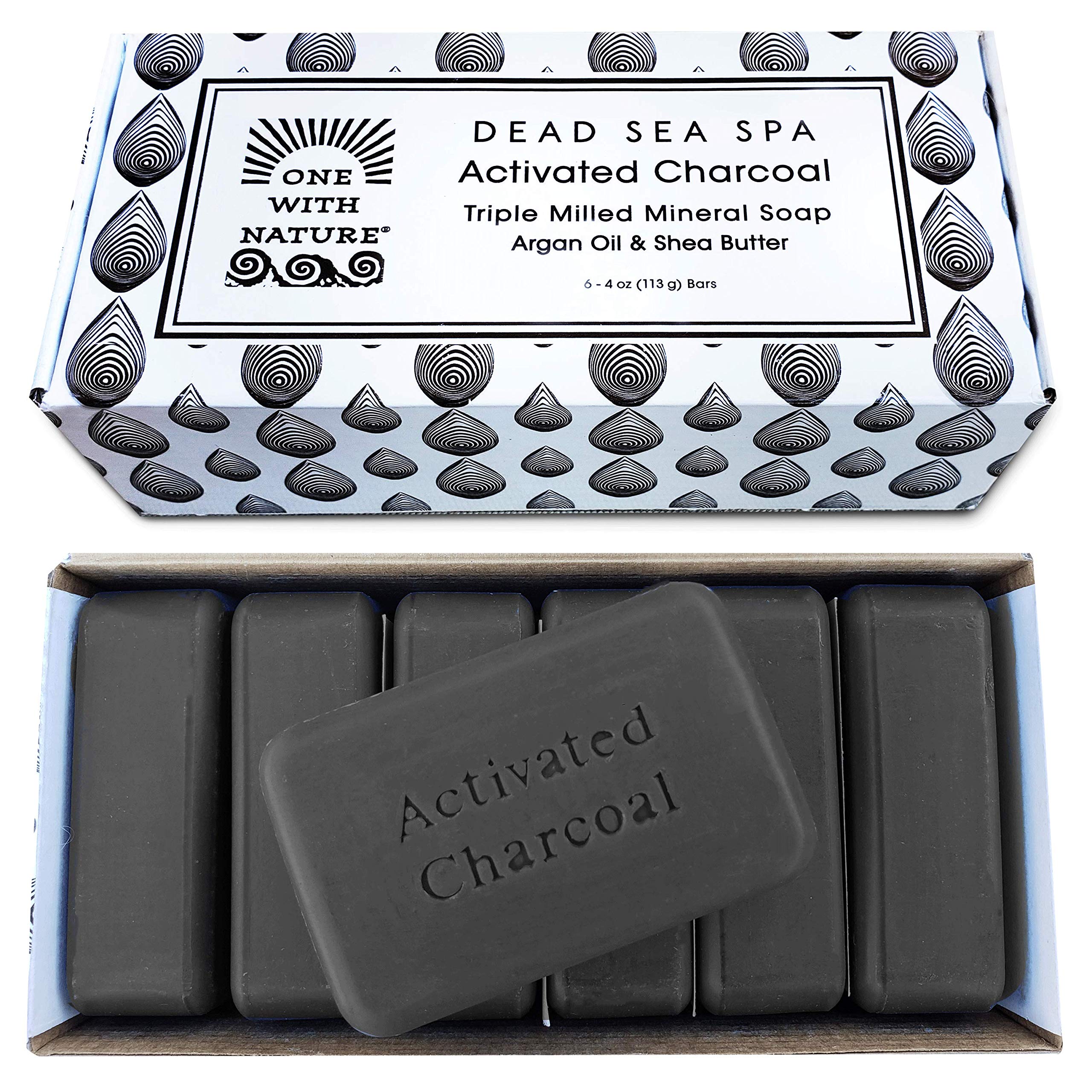 One With Nature charcoal soap pack front view for daily cleansing and gifting.