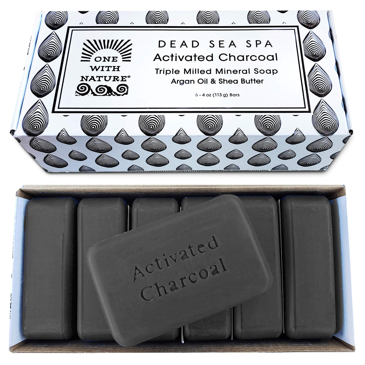 One With Nature charcoal soap pack front view for daily cleansing and gifting.