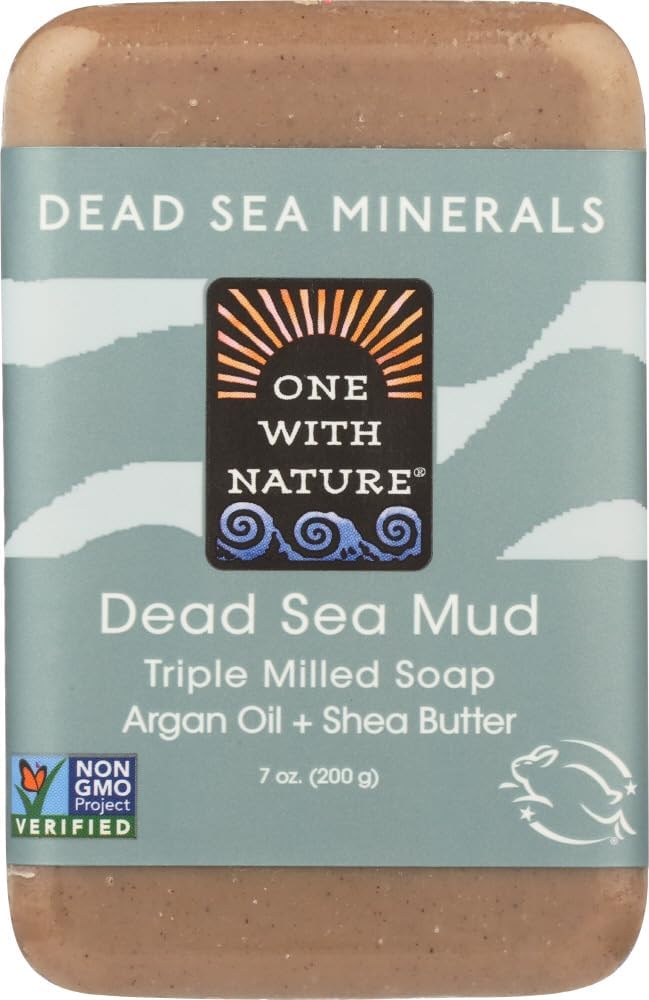 One With Nature Dead Sea Mud Soap bar provides mineral-rich cleansing for refreshed skin.