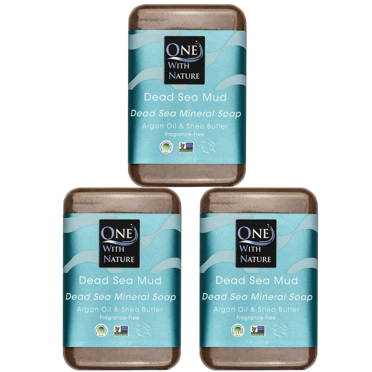 One With Nature Dead Sea Mud Soap Bar closeup showing texture for gentle exfoliation.