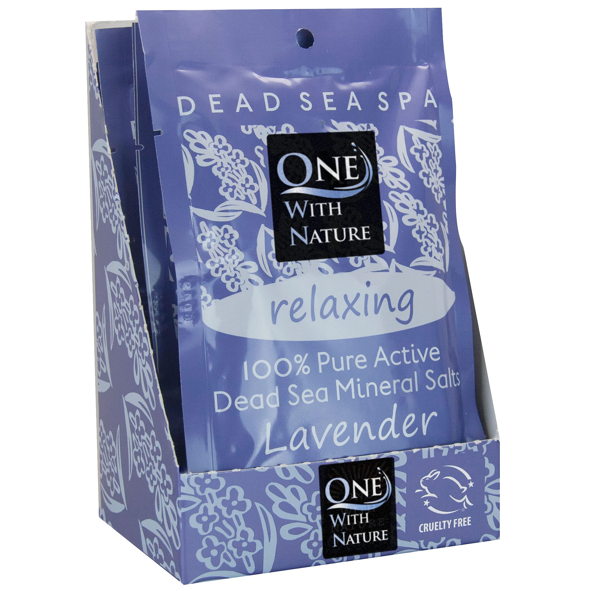 One With Nature Dead Sea Salt Lavender six pack shown for spa like baths.