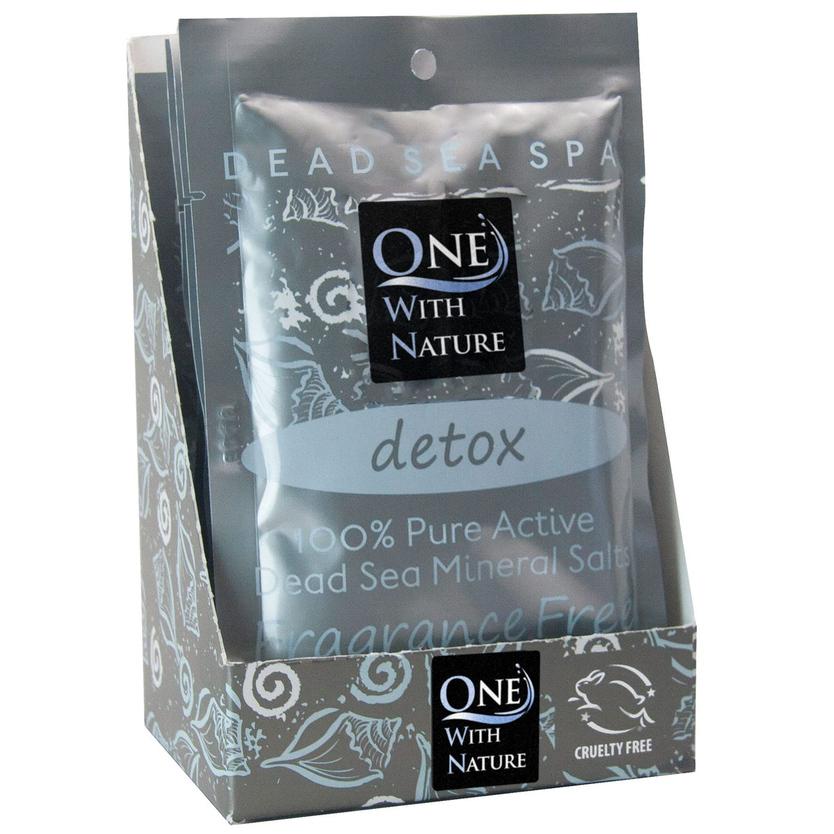 One With Nature Dead Sea Salt bath pack front, fragrance-free mineral soak for relaxation.