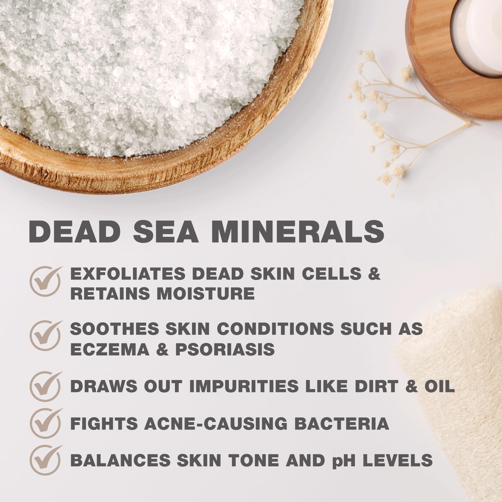 Foot soak with Dead Sea Salt offering soothing, spa-like relief.
