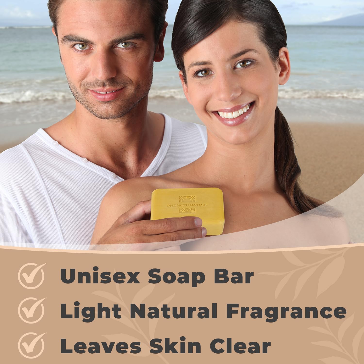 Ingredients visual of One With Nature Dead Sea Salt Lemon Sage Soap with shea butter and argan oil.