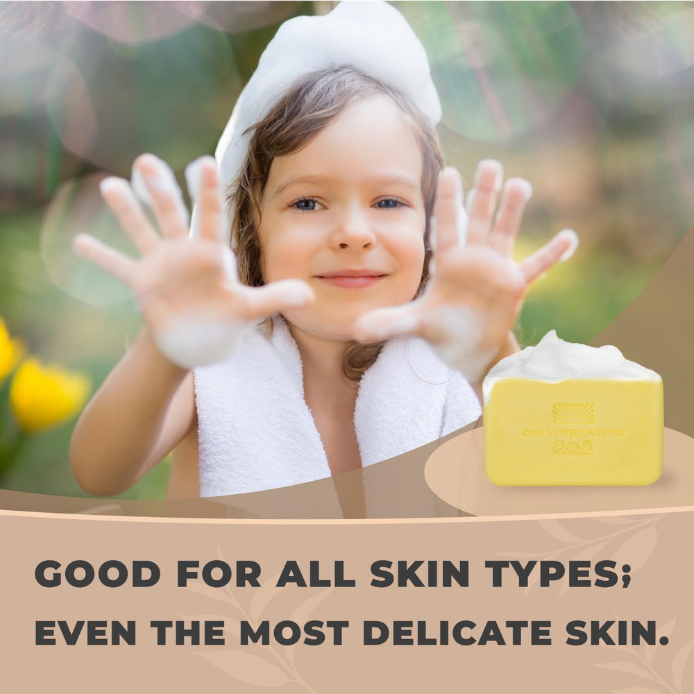 Packaging photo of One With Nature Dead Sea Salt Lemon Sage Soap 3-pack eco-friendly box.
