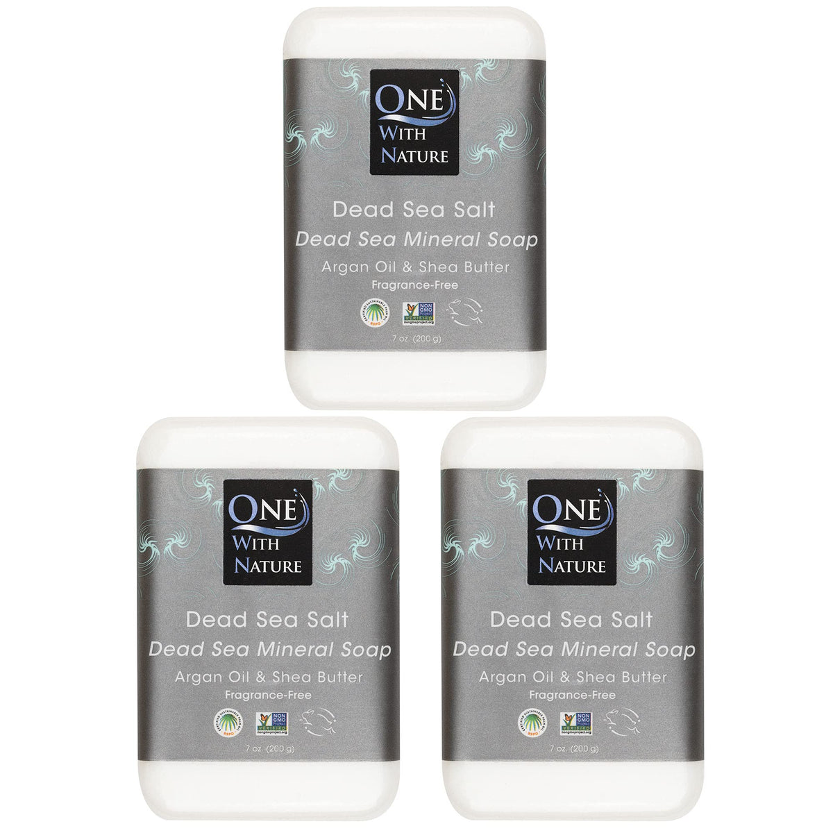 One With Nature Dead Sea Soap 3-pack front view for purifying cleansing and balanced skin.