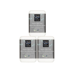 One With Nature Dead Sea Salt Soap 4oz bar unwrap for gentle mineral cleansing on face and body.