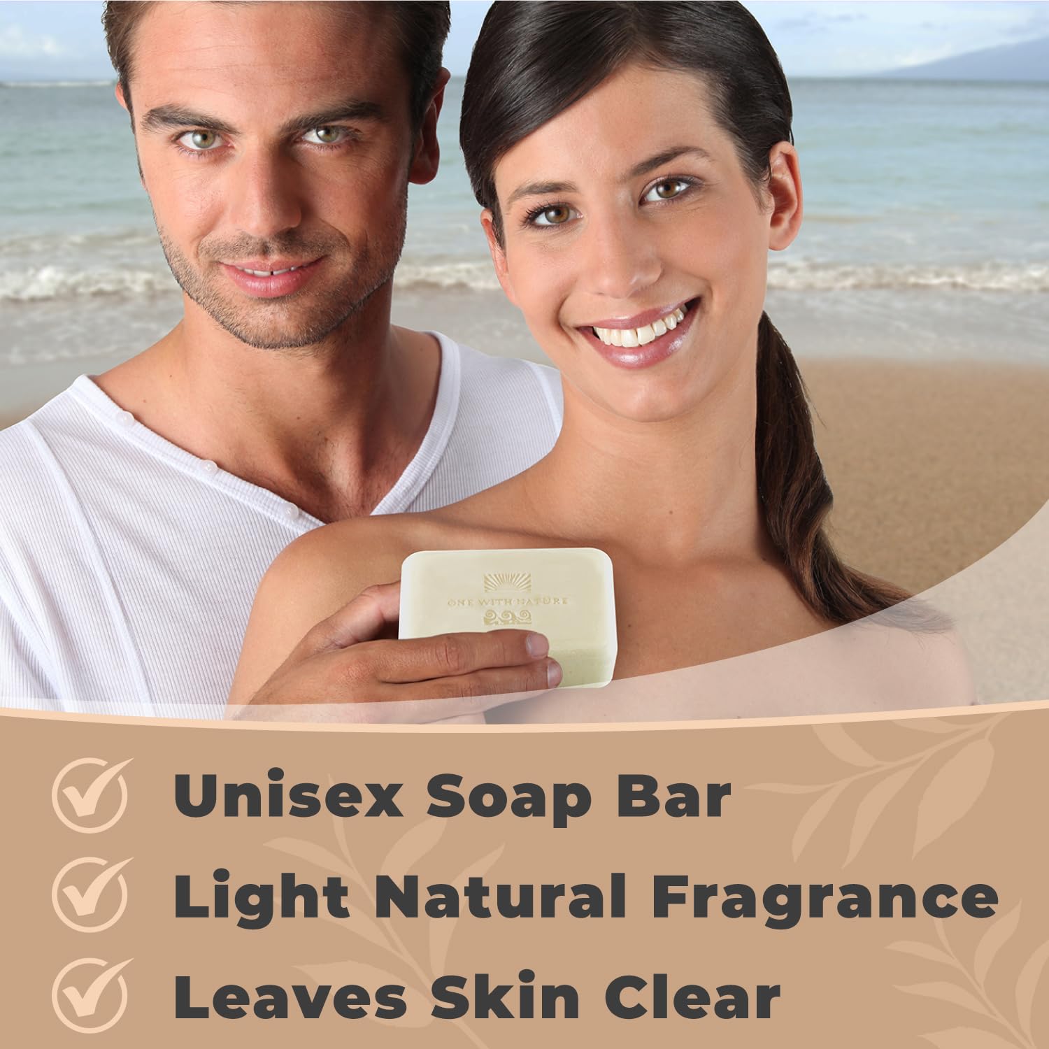 One With Nature Dead Sea Salt Soap 4oz pack foaming lather for thorough cleansing.