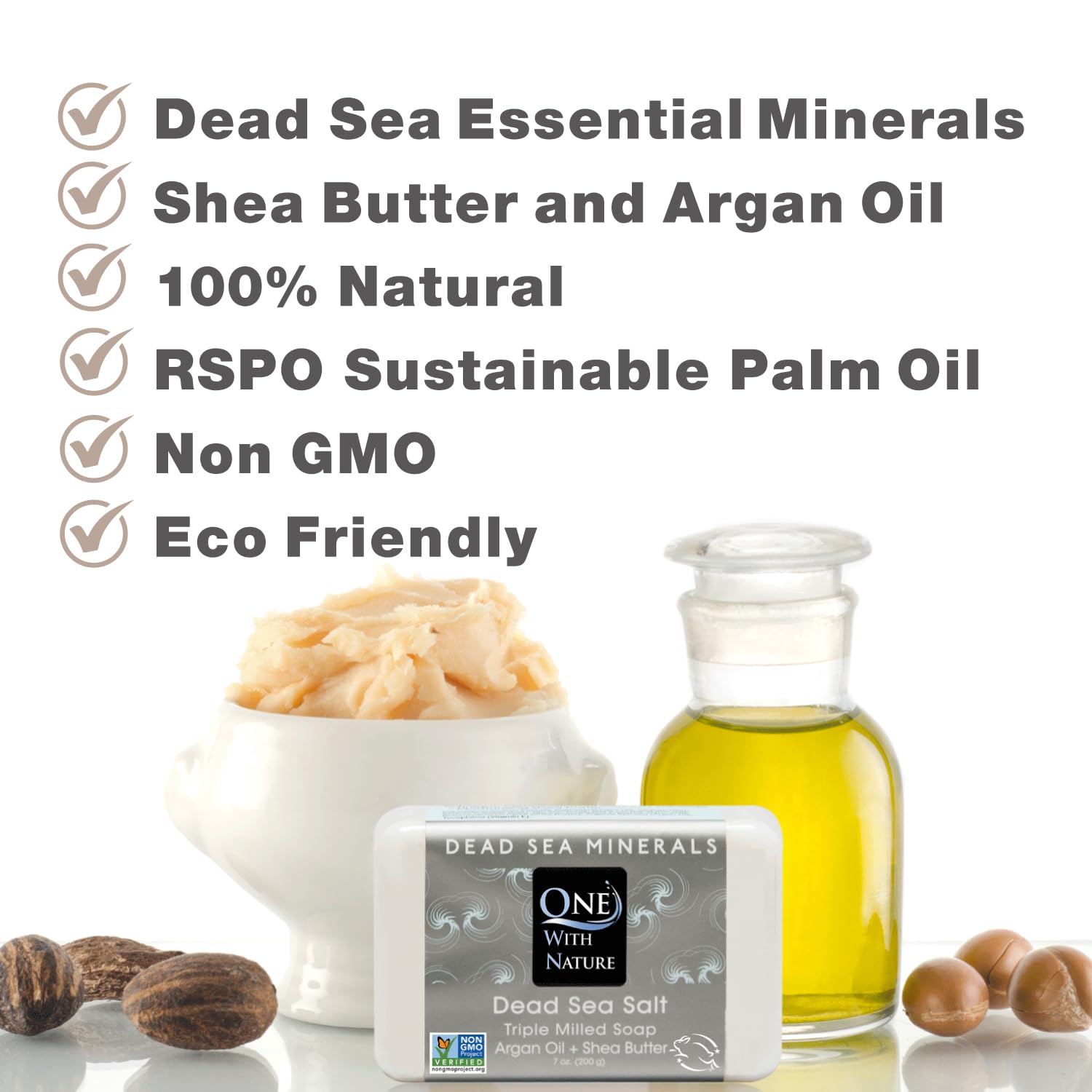 One With Nature Dead Sea Salt Soap 4oz pack texture closeup showing mineral-rich surface.