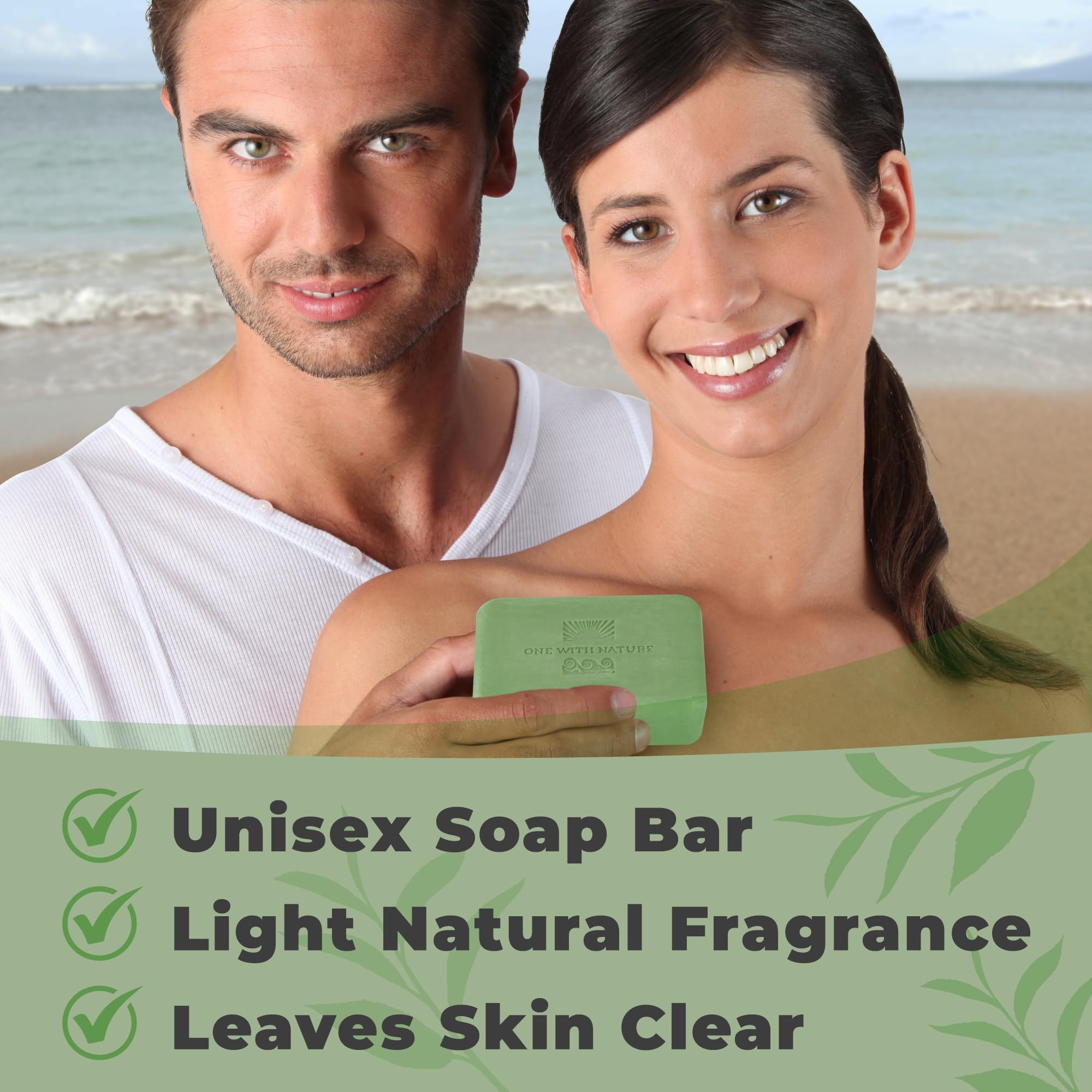 Texture of Dead Sea Salt in One With Nature eucalyptus soap for exfoliation and balance.