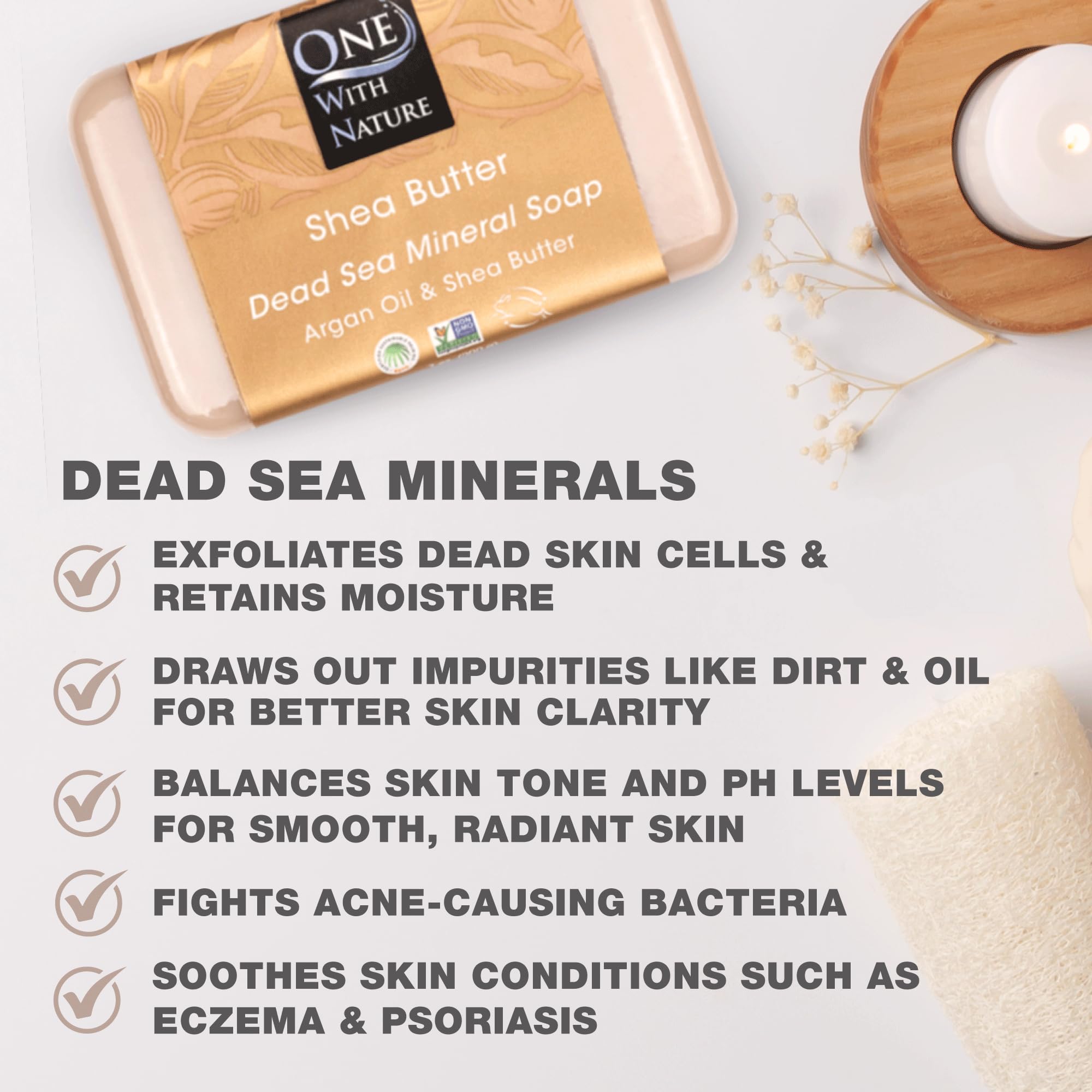 One With Nature soap bar close-up with salt crystals for gentle exfoliation