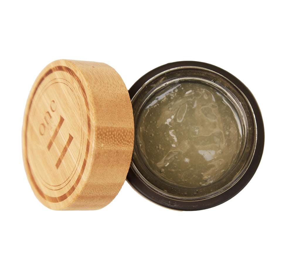 ONE11 ozonated olive oil label-front highlights organic ingredients and scent options.