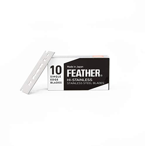 Close-up of Feather blade edge showing durable sharpness for careful grooming