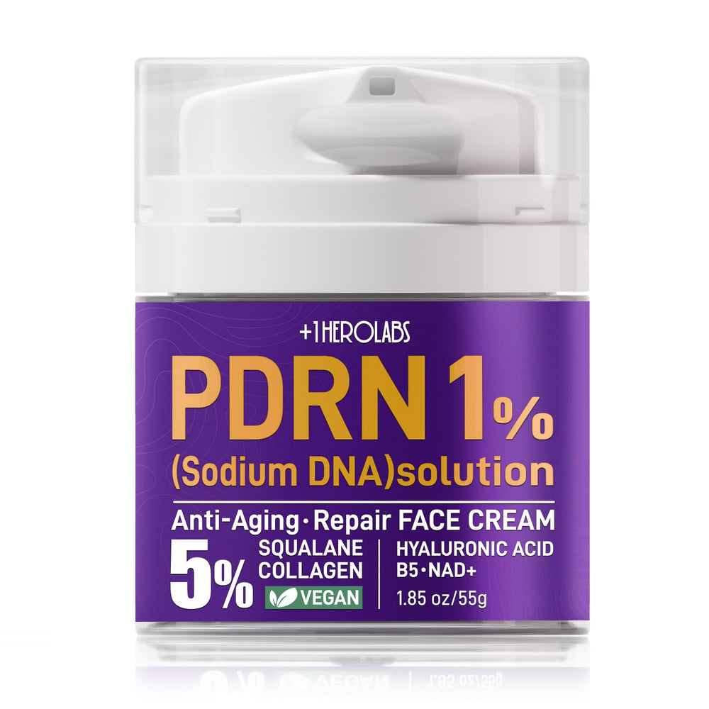 OneHerolabs PDRN anti-aging cream jar shows rich texture for renewal