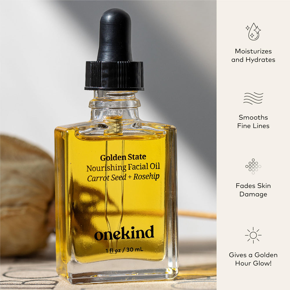 Onekind Golden State carrot seed focus supporting a nourished, glowing complexion.