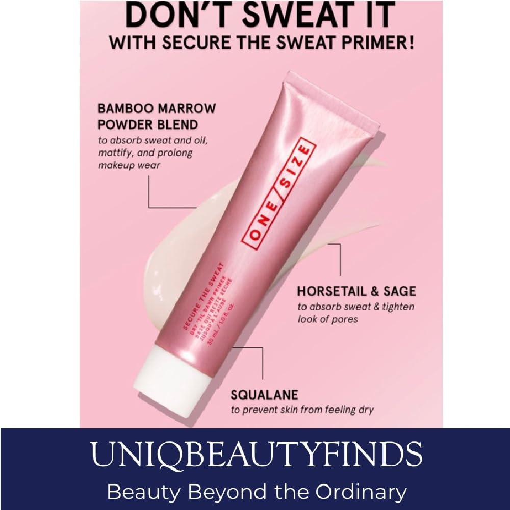 ONE/SIZE.by.Patrick.Starrr Secure Sweat Primer texture shows mattifying finish and pore refinement.