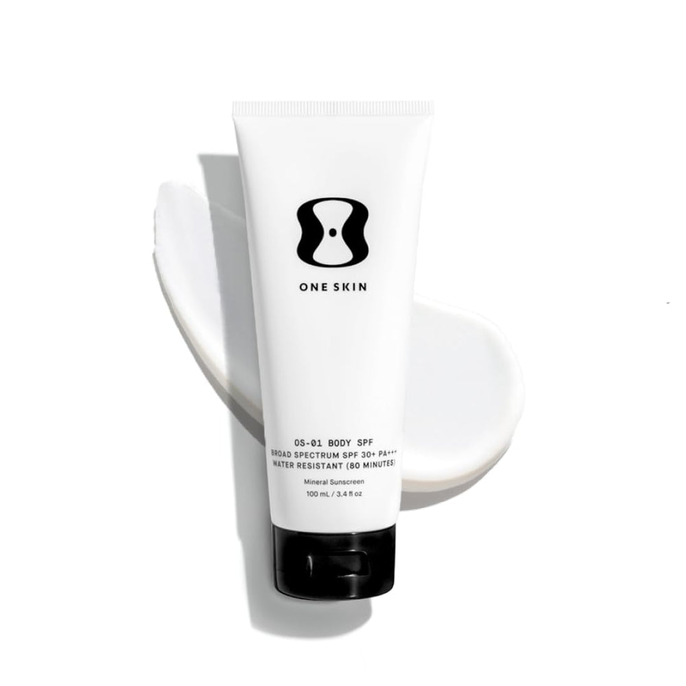 OneSkin OS-01 Body SPF bottle front shows broad protection and a clean formula.