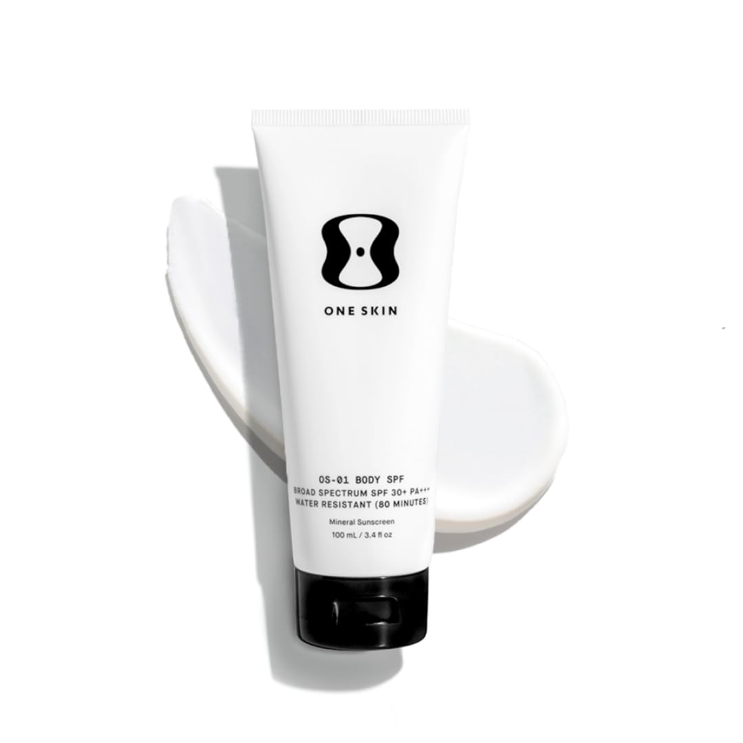 OneSkin OS-01 Body SPF bottle front shows broad protection and a clean formula.