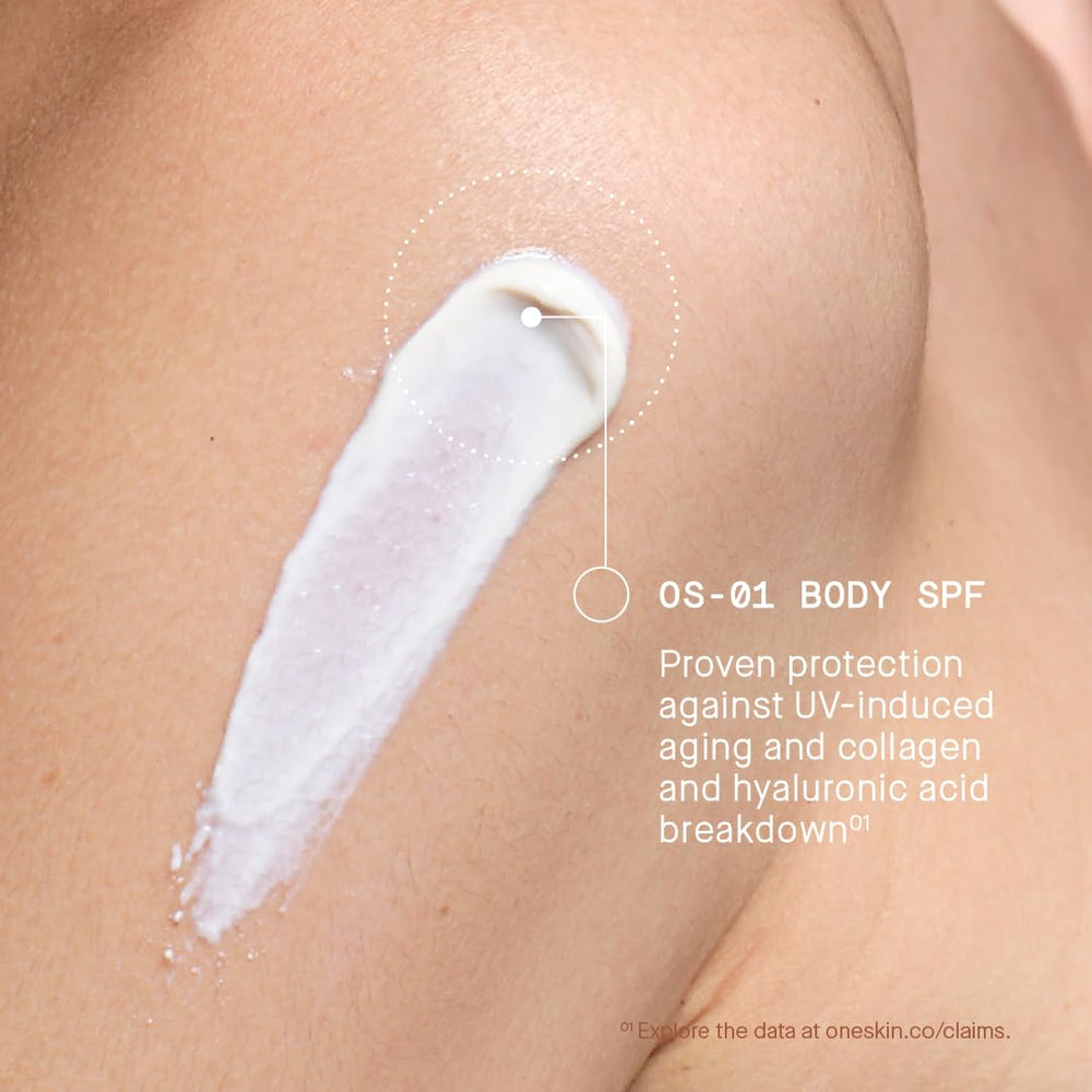 OneSkin OS-01 Body SPF spread on skin demonstrates even coverage for daily use.