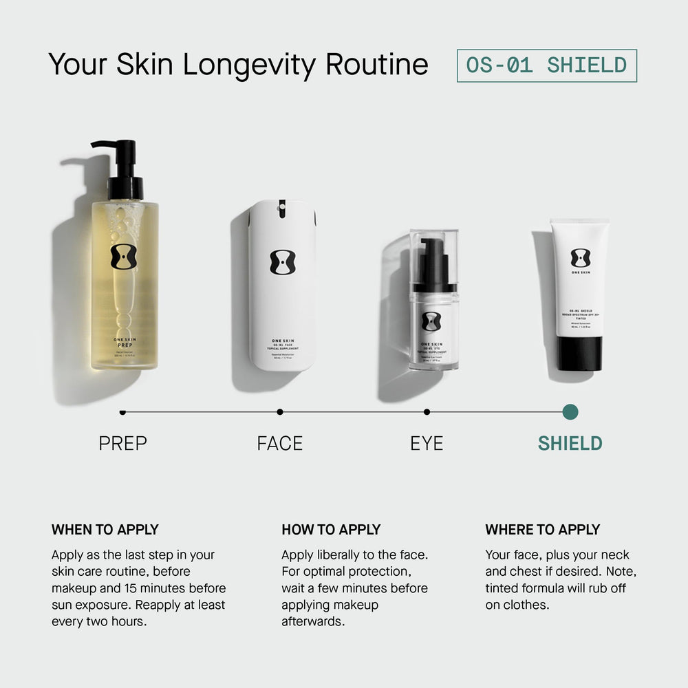 OneSkin OS-01 Shield packaging box emphasizes vegan and cruelty-free labeling.