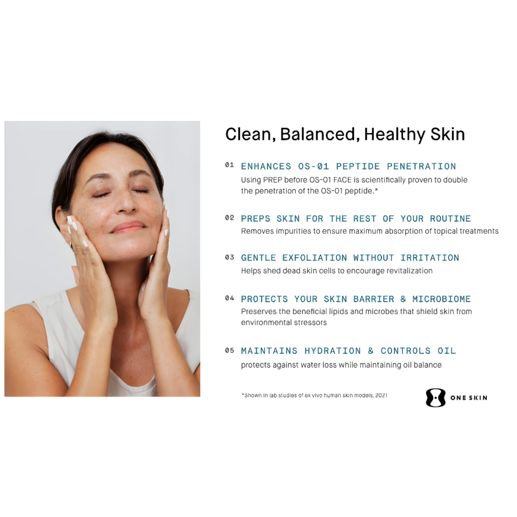 Oneskin PREP cleanser texture close-up showing gentle gel.