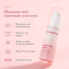 Onespring caffeine ingredient display suggesting awake-looking eyes after use