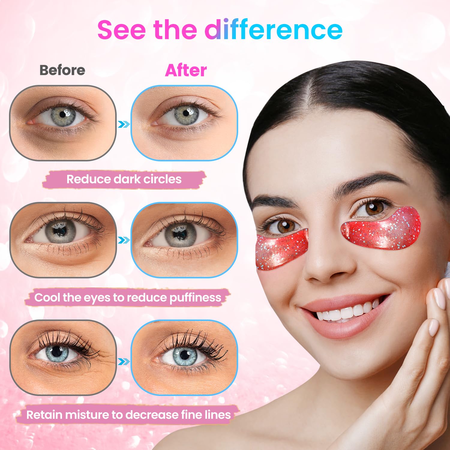 Onespring patches closeup with collagen hint at smoother, firmer eye area.