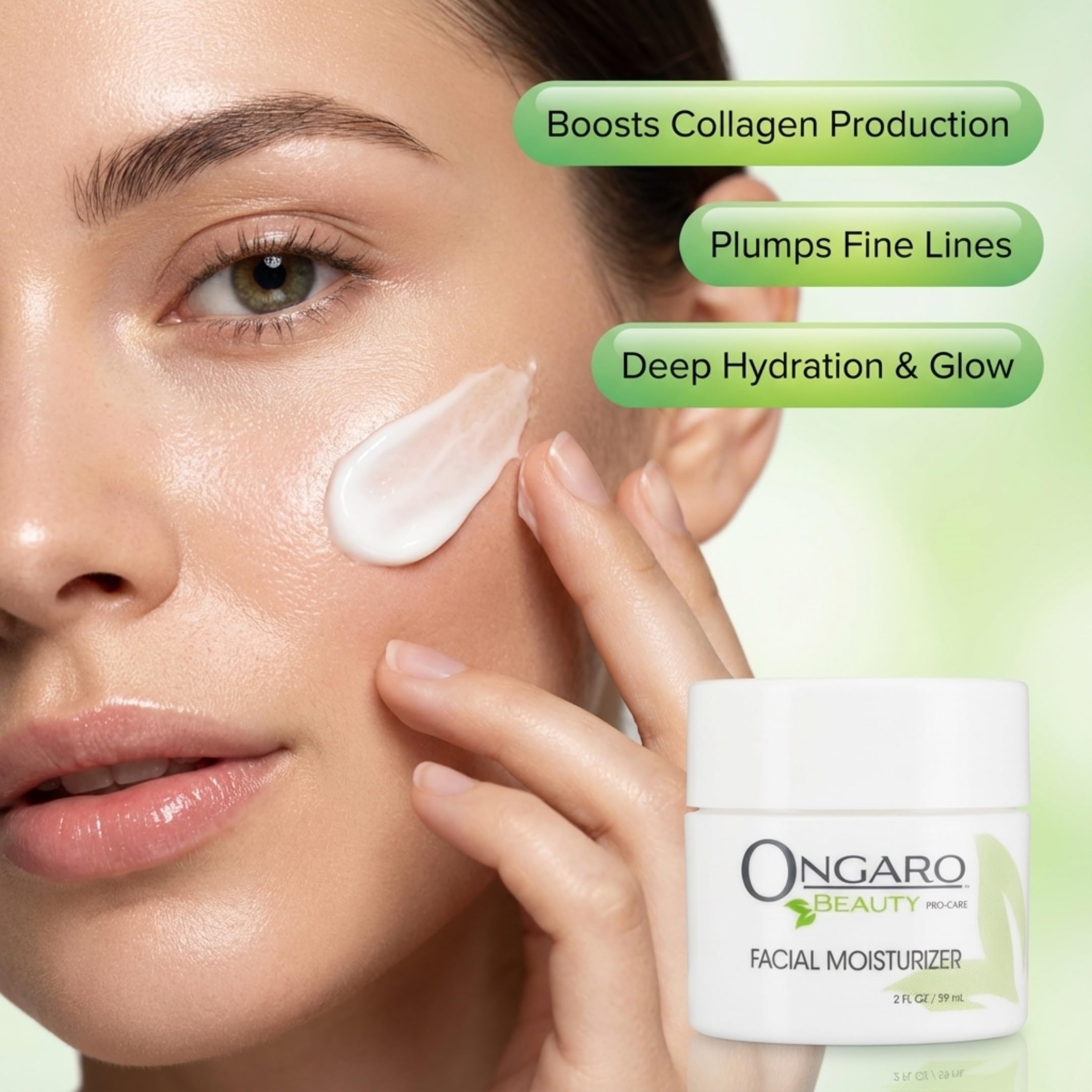 Ongaro Beauty probiotic extracts and apple stem cells graphic suggests renewal support
