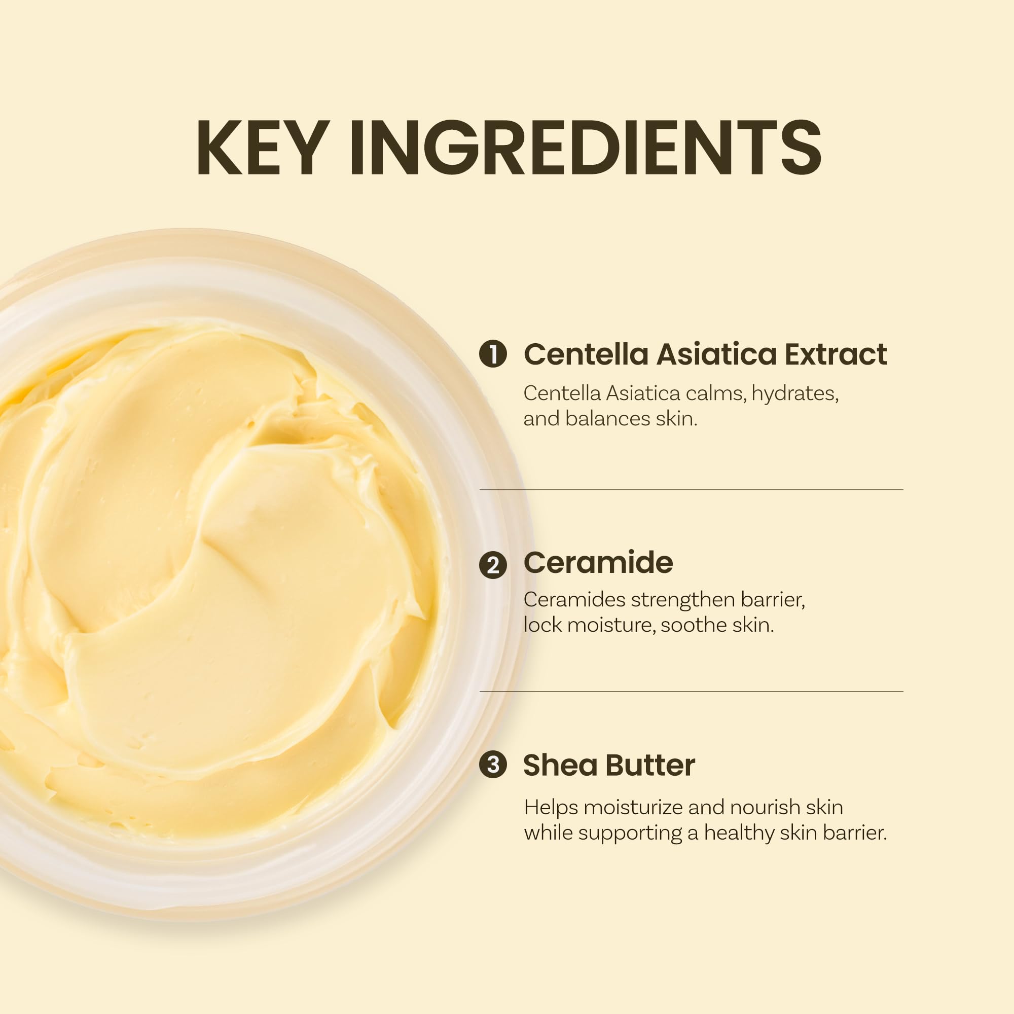 Hand-application of ONGREDIENTS Deep Calming Cream illustrating quick-absorbing moisture.
