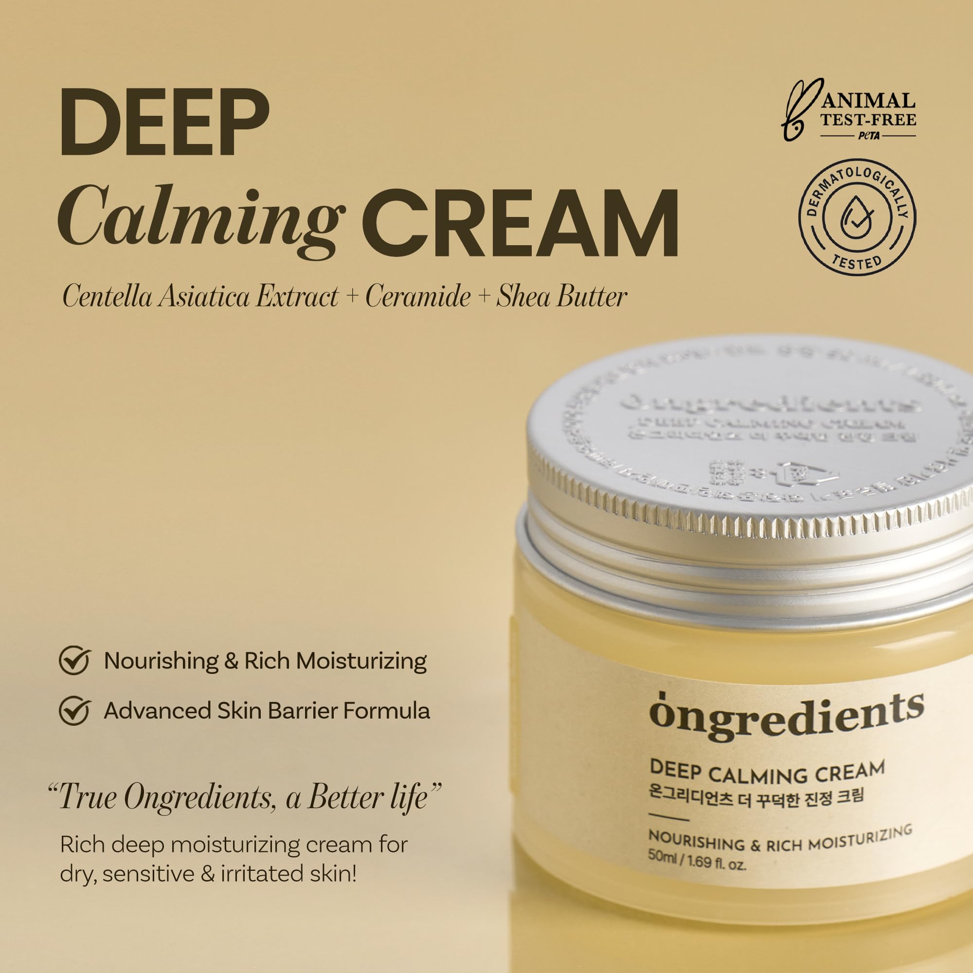 Texture swatch of ONGREDIENTS Deep Calming Cream demonstrates melt-in hydration.