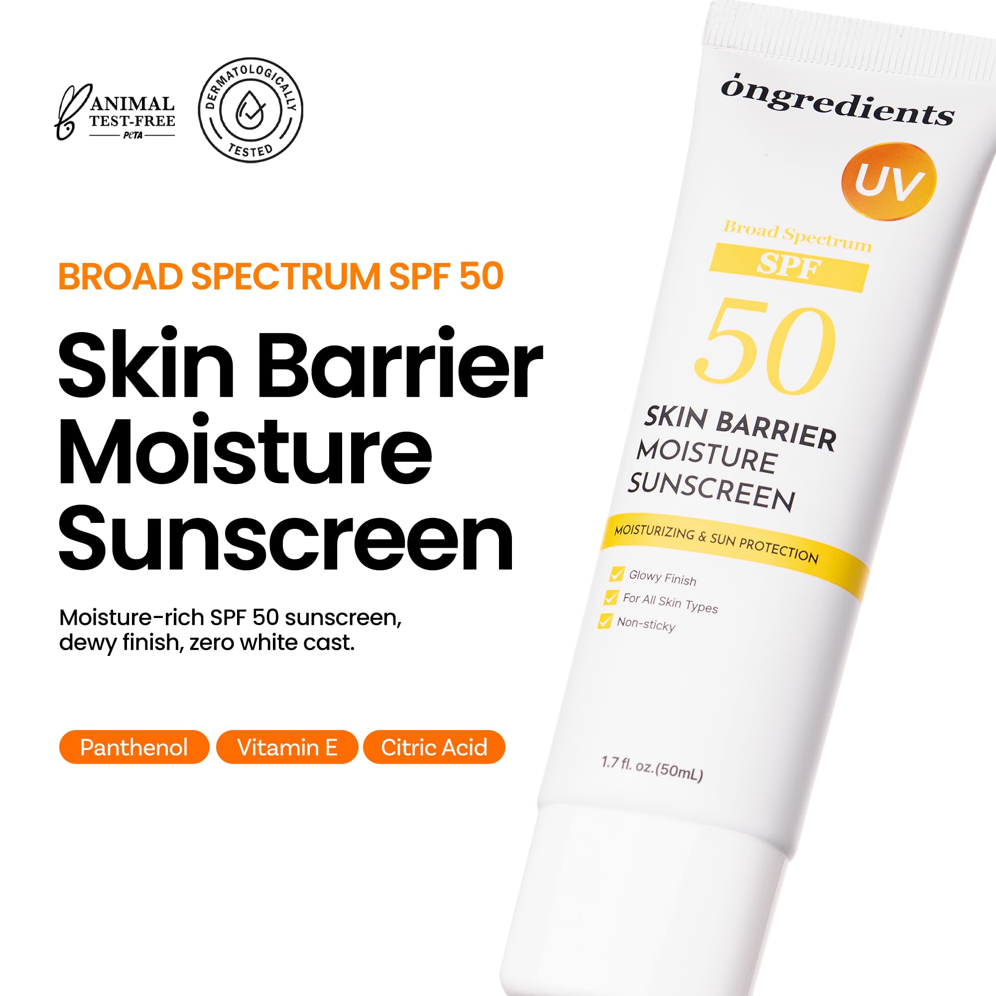 ONGREDIENTS Glowy finish sunscreen being applied for quick absorption