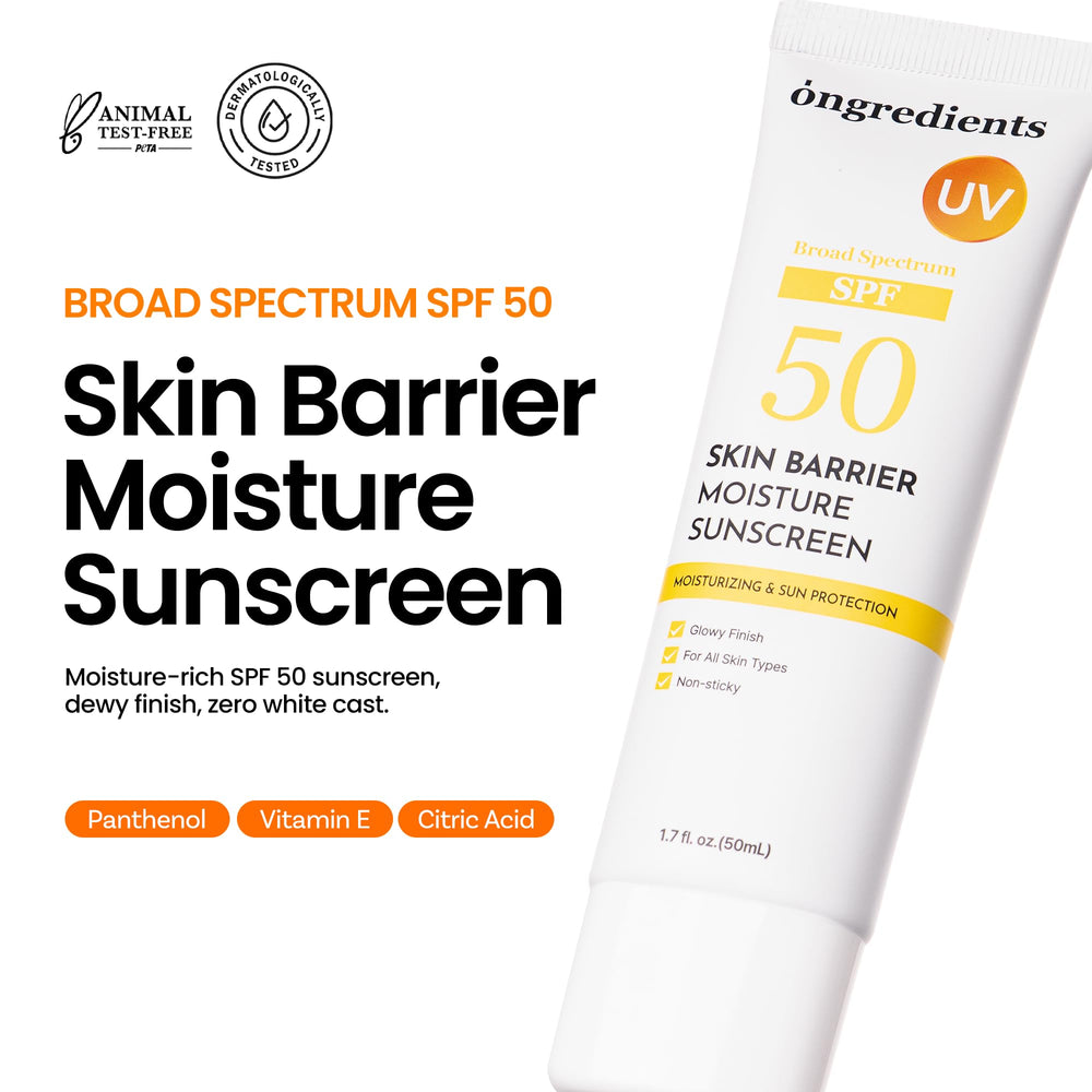 ONGREDIENTS Glowy finish sunscreen being applied for quick absorption
