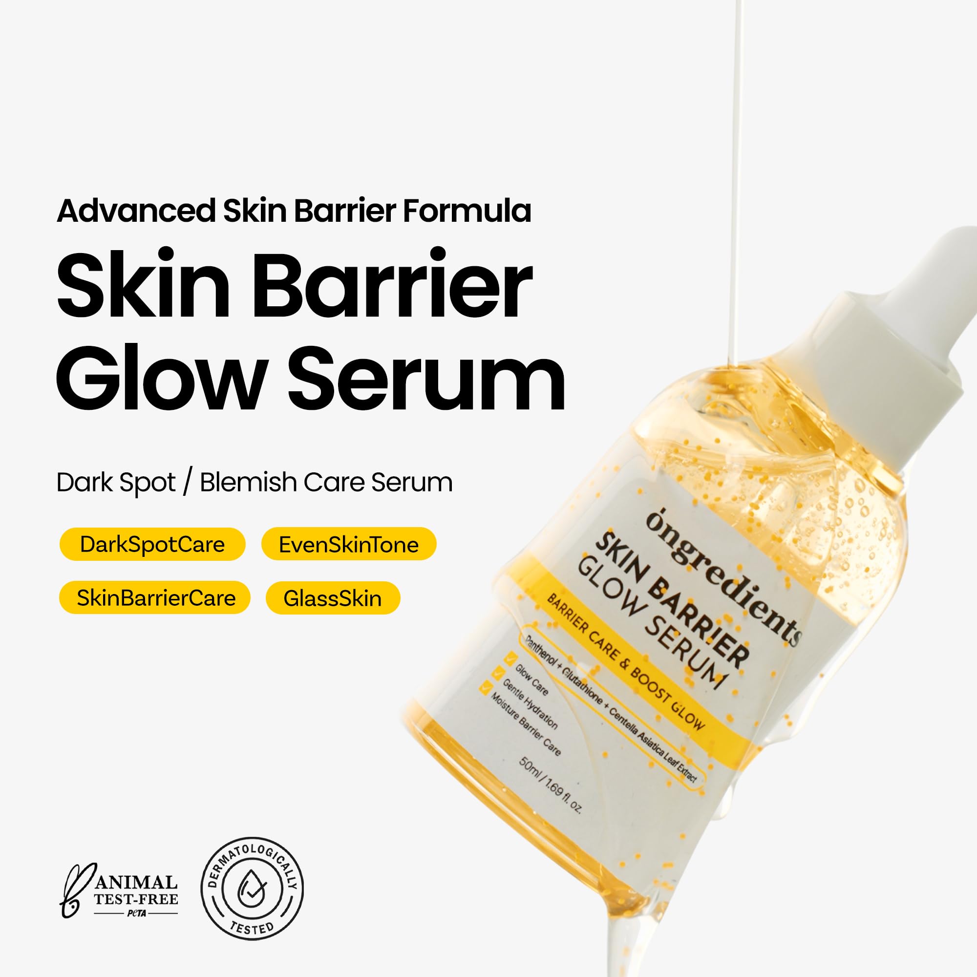 ONGREDIENTS Glutathione serum closeup highlights brightening benefits