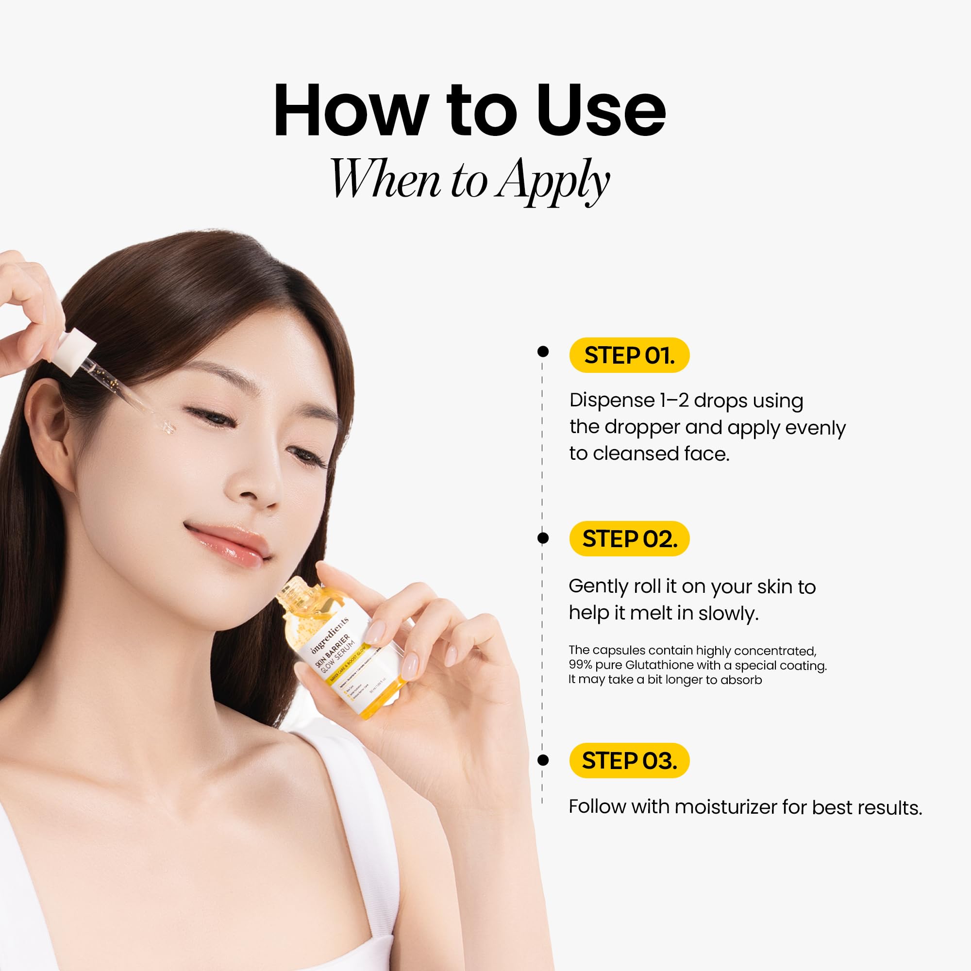 ONGREDIENTS Serum under makeup scenario shows smooth base and natural glow